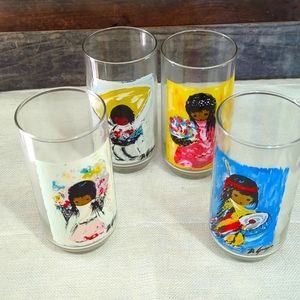 De Grazia set of 4 clear glasses "Children From the Southwest."